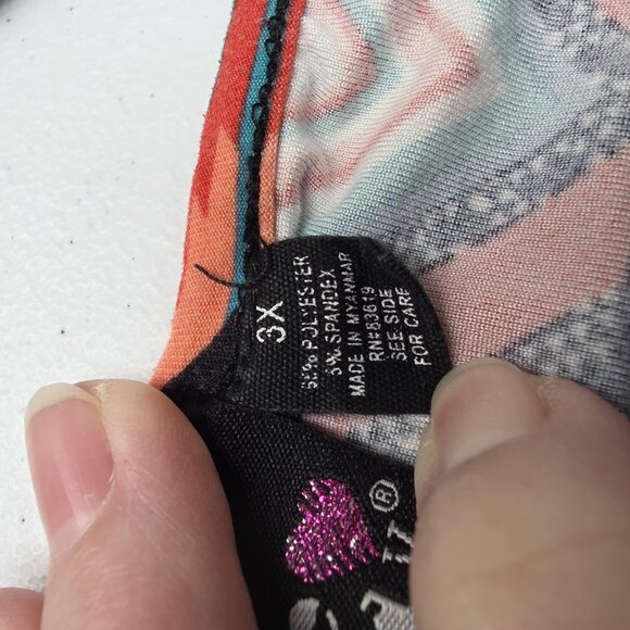 Eye Candy Shirt Womens 3X Multicolor Aztec Print V Neck 3/4 Sleeve Tunic Top - Picture 6 of 10